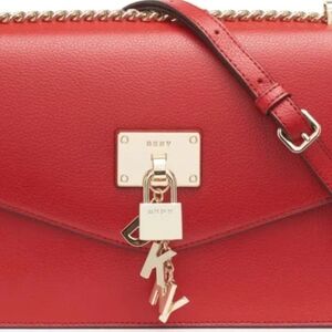 DKNY Elissa red shoulder bag, which is a chic upgrade to your outfit.